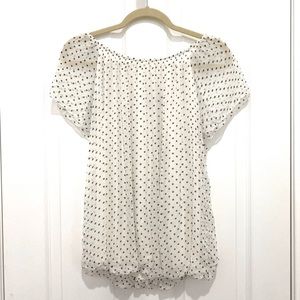 Silk white polka dot top off shoulder